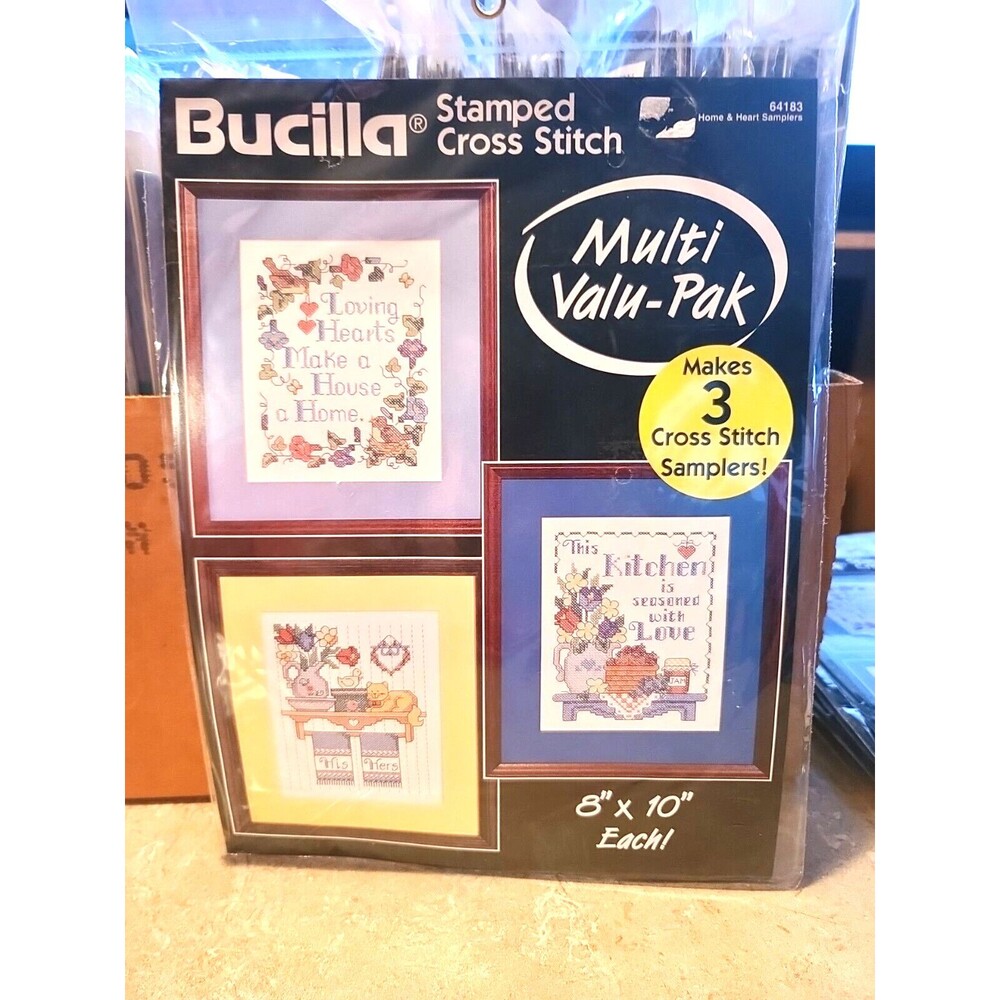 Vintage Bucilla Stamped Cross-Stitch Multi Valu-Pak Home & Heart Samplers 64183